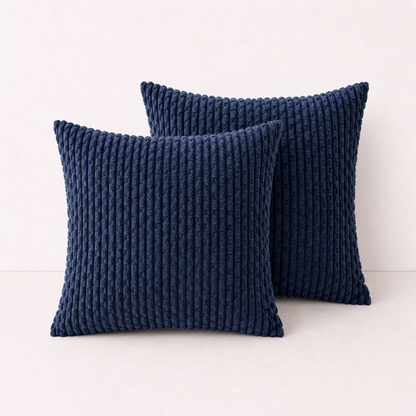 Soft Corduroy Striped Pillow Cover - Dark Blue
