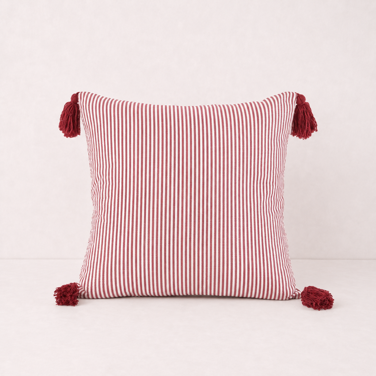 Checkered Tassel Velvet Pillow Cover-Stripped Tassels