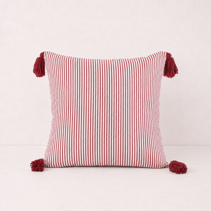 Checkered Tassel Velvet Pillow Cover-Stripped Tassels