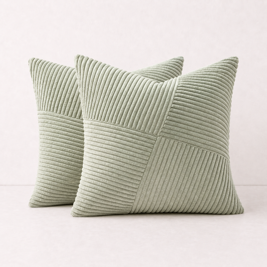 Spring Boho Corduroy Pillow Cover - Green