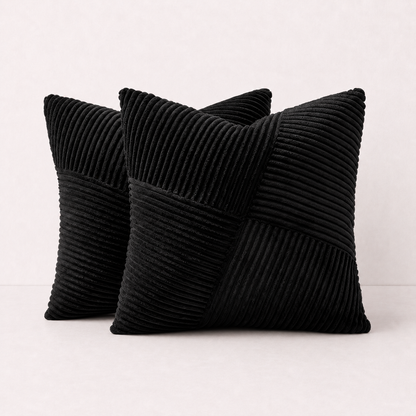 Spring Boho Corduroy Pillow Cover - Black