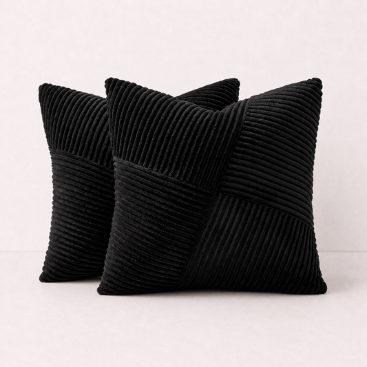 Spring Boho Corduroy Pillow Cover - Black