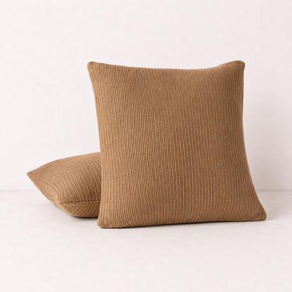 Soft Ribbed Knit Pillow Cover-Camel Brown