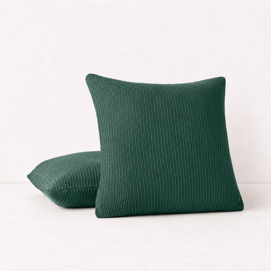 Soft Ribbed Knit Pillow Cover - Emerald Green