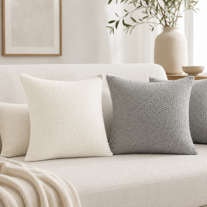 Stone Grey Textured Decorative Pillow Cover- Grey
