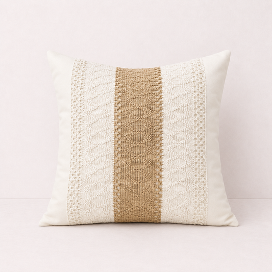 Boho Striped Woven Pillow Cover - Crochet Panel