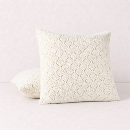 Diamond Pattern Knit Pillow Cover - White