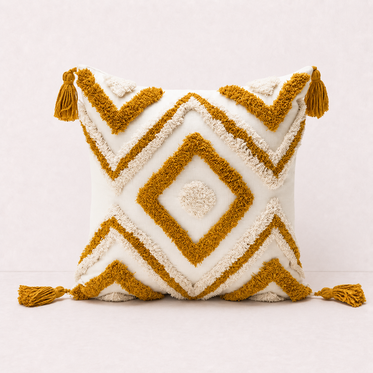 Boho Diamond Tufted Pillow Cover - Yellow