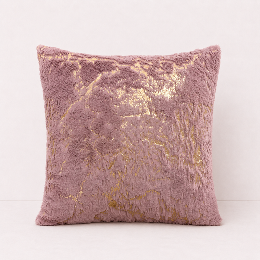 Plush Golden Fur Pillow Cover - Dark Pink
