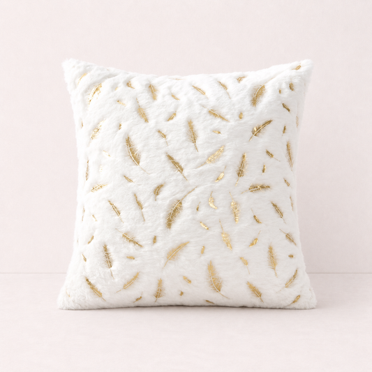 Plush Golden Fur Pillow Cover - White Gold