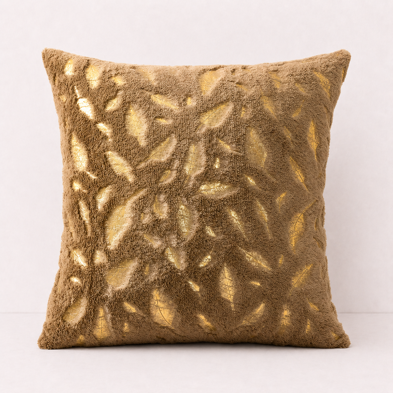 Plush Golden Fur Pillow Cover - Khaki