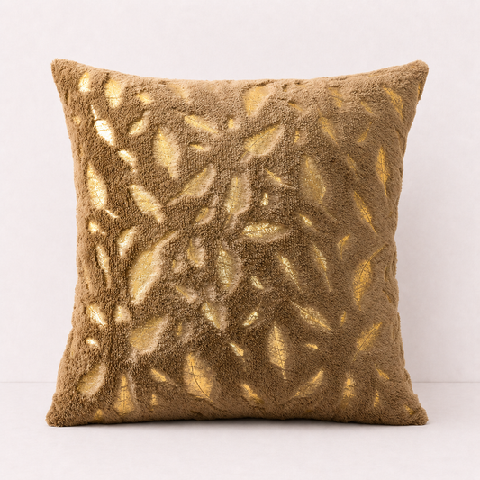 Plush Golden Fur Pillow Cover - Khaki