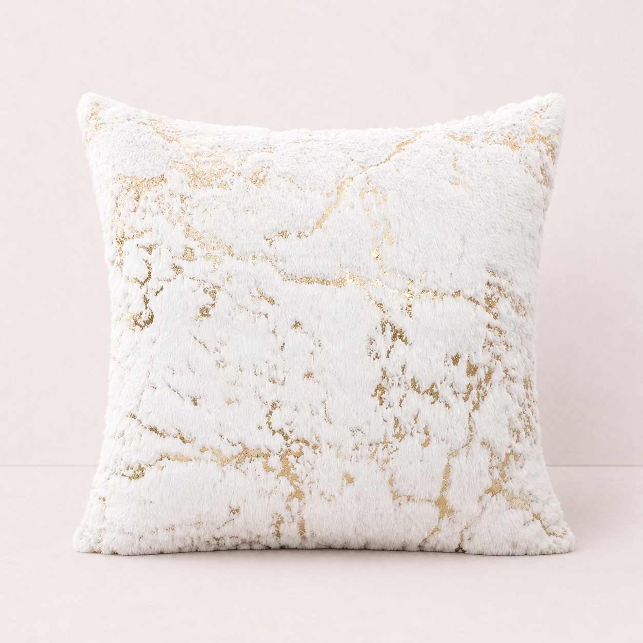 Plush Golden Fur Pillow Cover - White