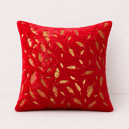 Plush Golden Fur Pillow Cover - Red