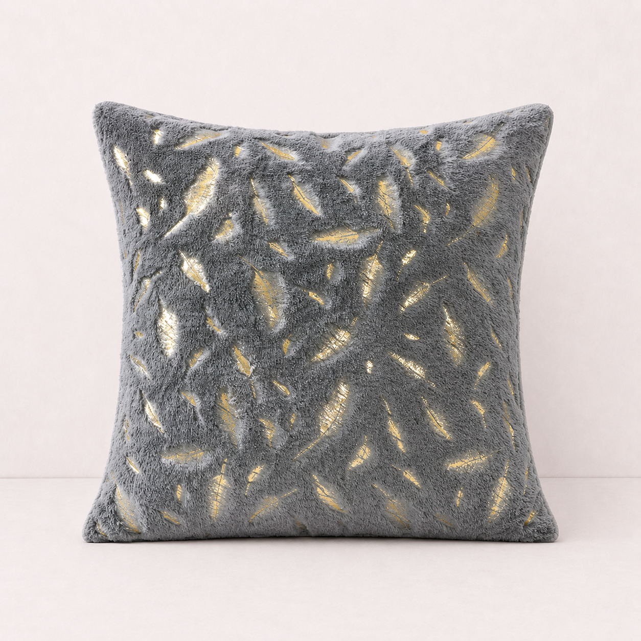 Plush Golden Fur Pillow Cover - Grey