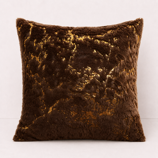 Plush Golden Fur Pillow Cover - Coffee Gold