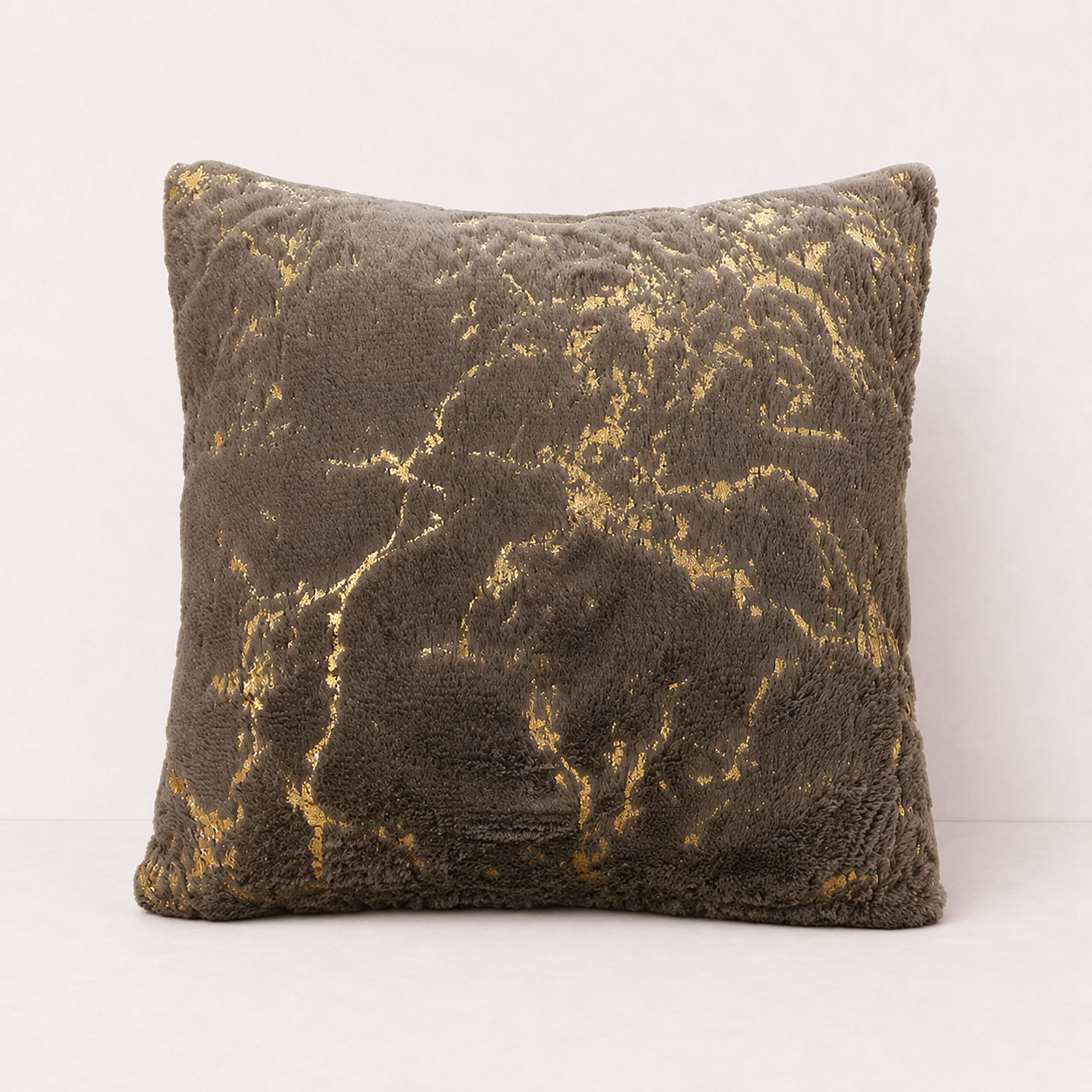 Plush Golden Fur Pillow Cover - Dark Grey