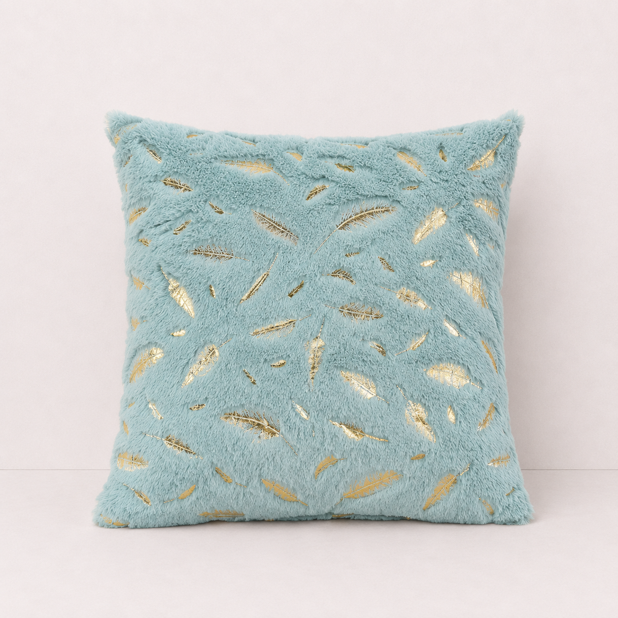 Plush Golden Fur Pillow Cover - Blue