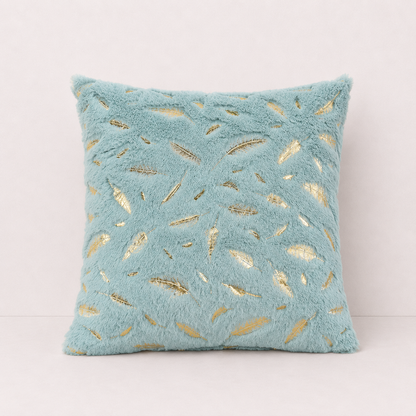 Plush Golden Fur Pillow Cover - Blue