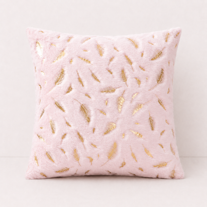 Plush Golden Fur Pillow Cover - Pink