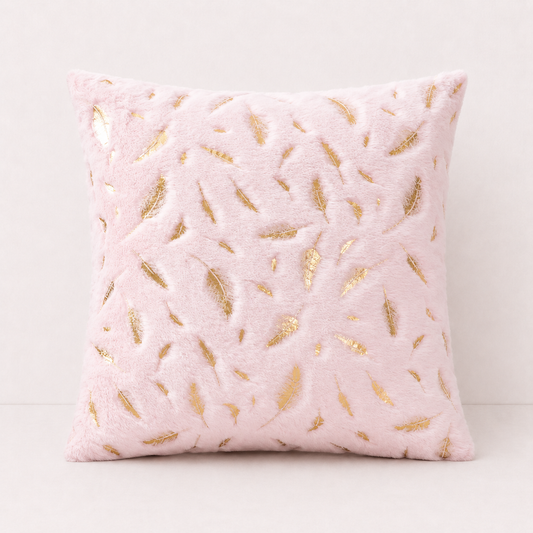 Plush Golden Fur Pillow Cover - Pink