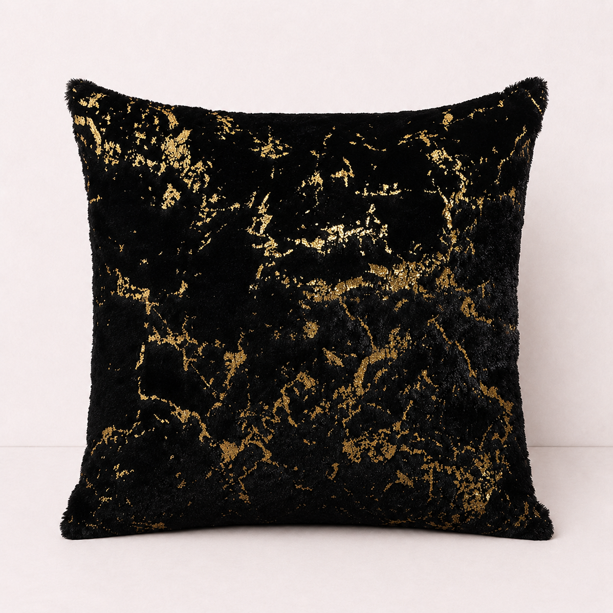 Plush Golden Fur Pillow Cover - Black