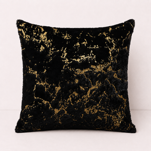 Plush Golden Fur Pillow Cover - Black