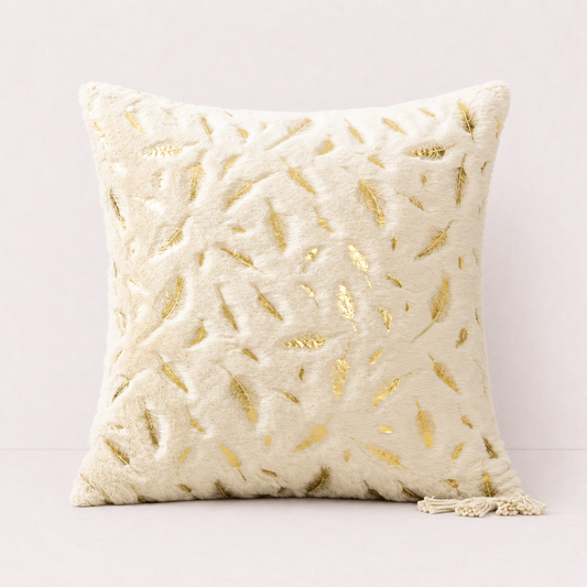 Plush Golden Fur Pillow Cover - Beige