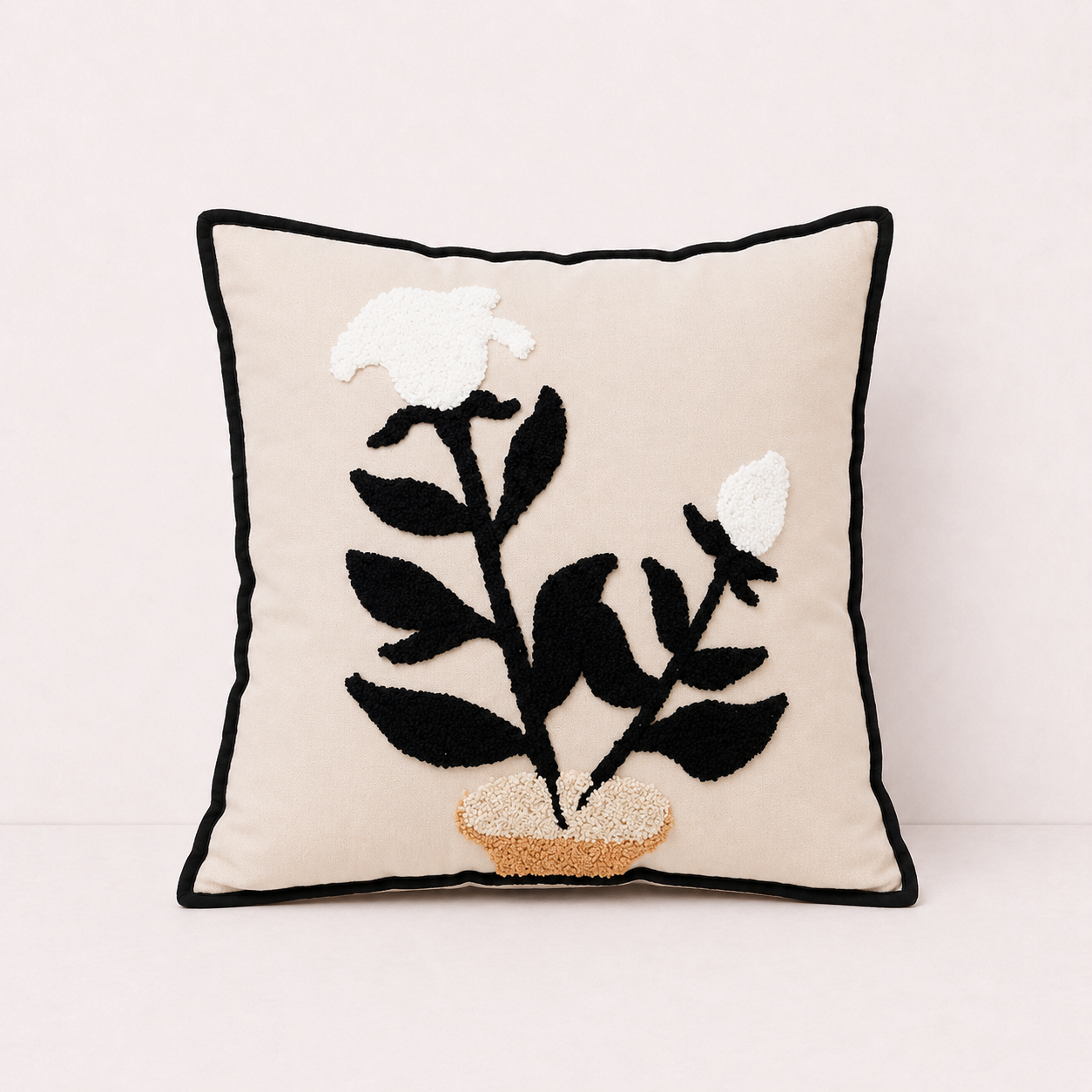 Embroidered Cotton Garden Pillow Cover - White Tulip