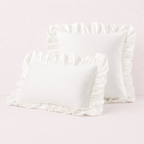 Ruffled Velvet Cushion Pillow Cover - White