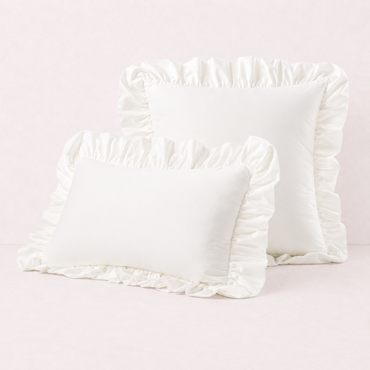 Ruffled Velvet Cushion Pillow Cover - White