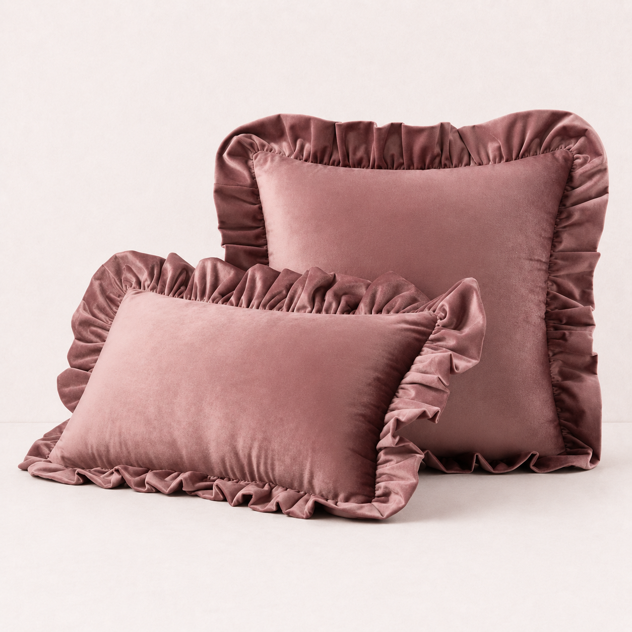 Ruffled Velvet Cushion Pillow Cover - Old Rose