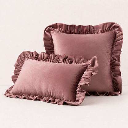 Ruffled Velvet Cushion Pillow Cover - Old Rose