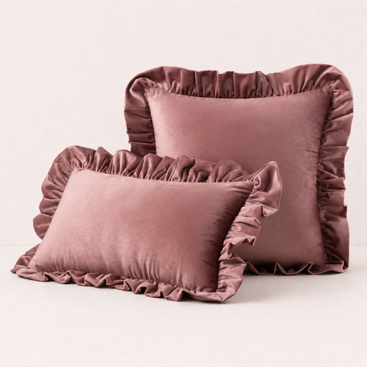 Ruffled Velvet Cushion Pillow Cover - Old Rose