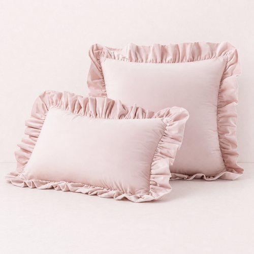 Ruffled Velvet Cushion Pillow Cover - Light Pink
