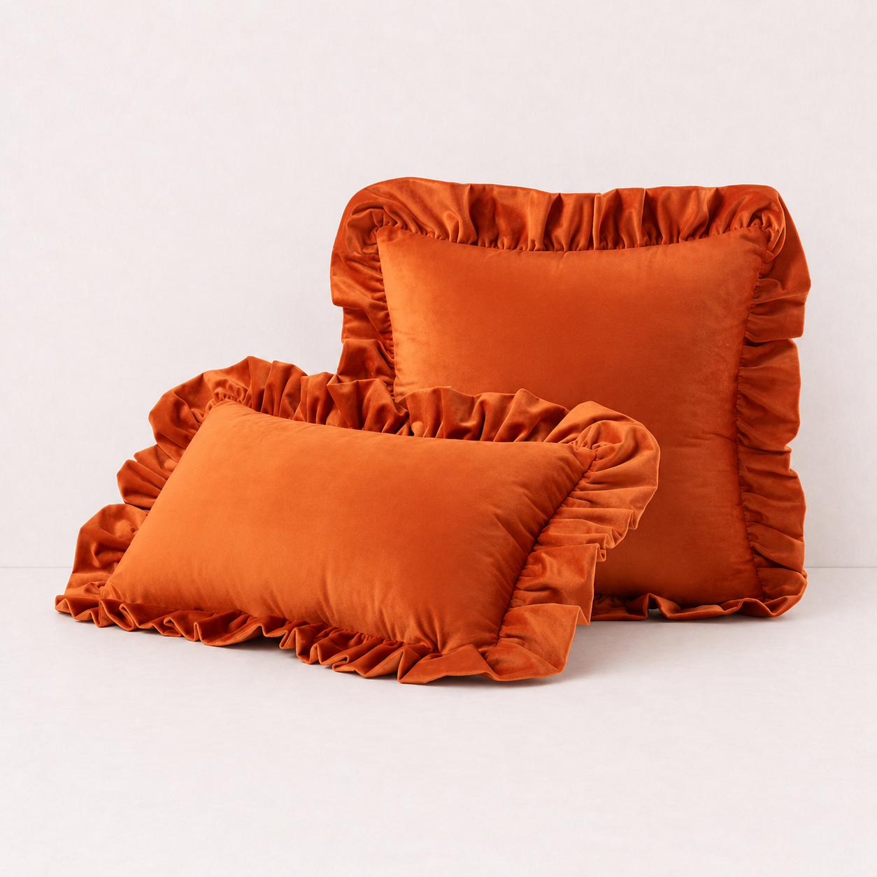 Ruffled Velvet Cushion Pillow Cover - Orange