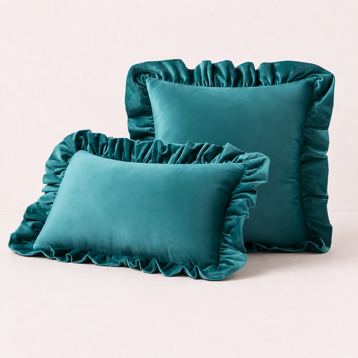 Ruffled Velvet Cushion Pillow Cover - Teal