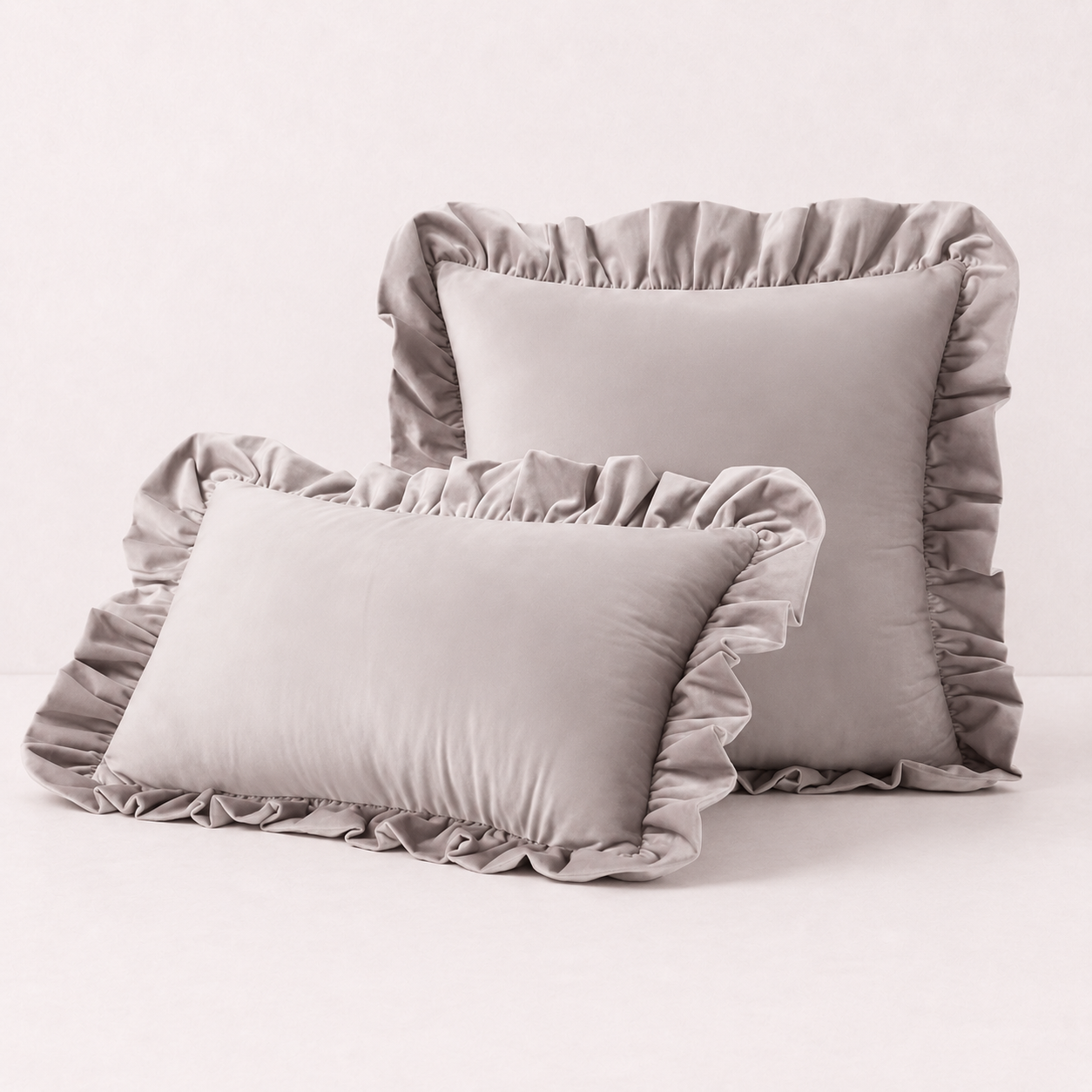 Ruffled Velvet Cushion Pillow Cover - Stone Beige