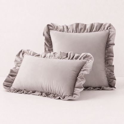 Ruffled Velvet Cushion Pillow Cover - Stone Beige