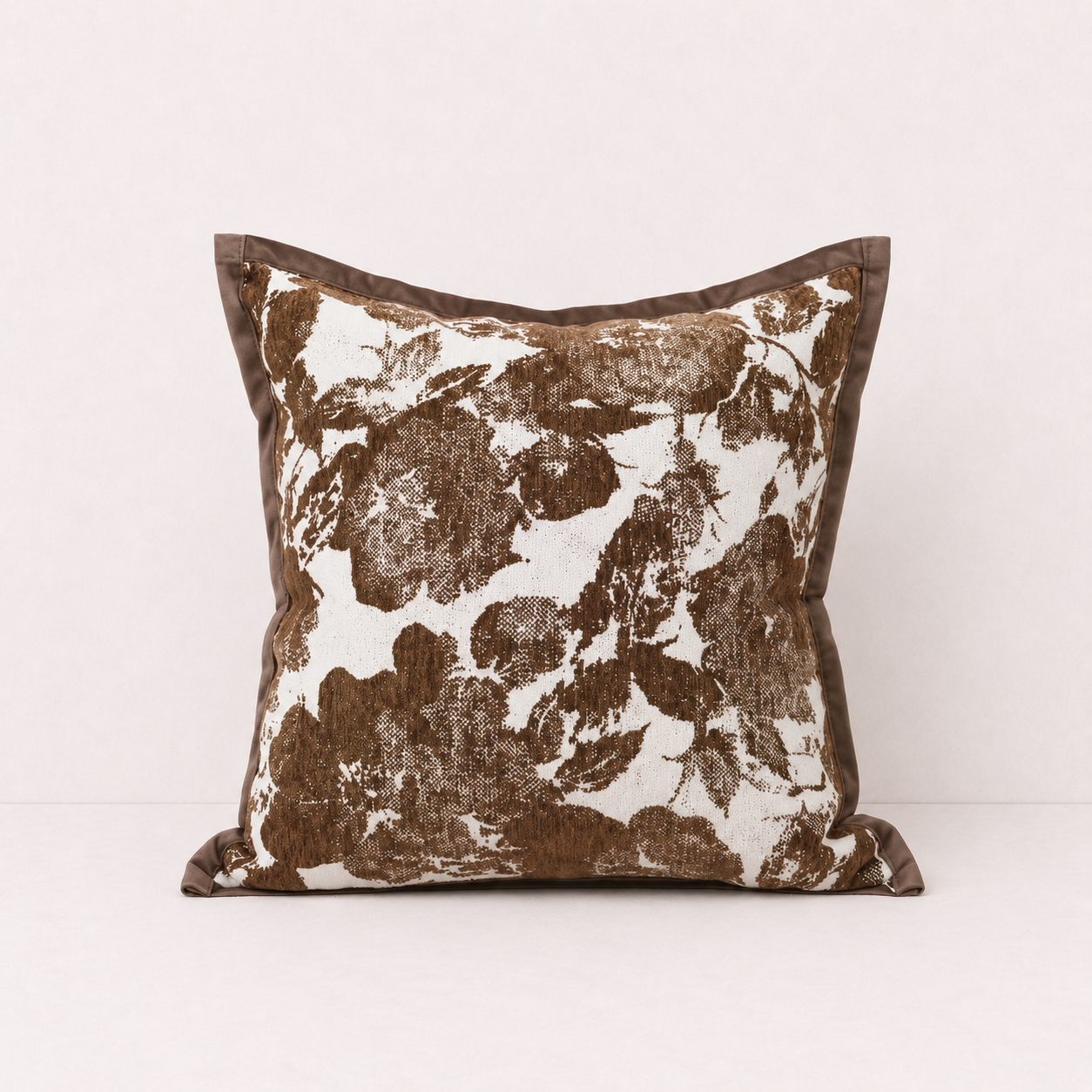 Retro Geometric Jacquard Pillow Cover - Brown Floral