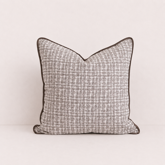 Retro Geometric Jacquard Pillow Cover - Beige Striped