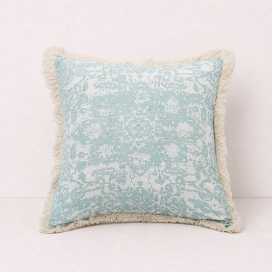 Green Tassel Vintage Pillow Cover - Green Damask