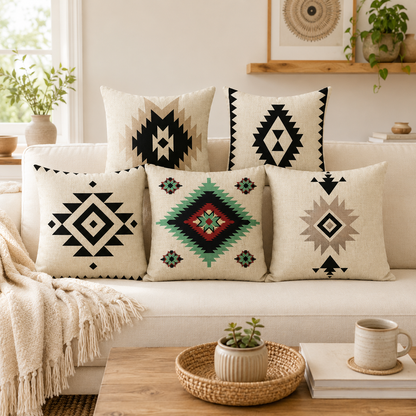 Geometric Linen Decorative Pillow Cover - Light Beige