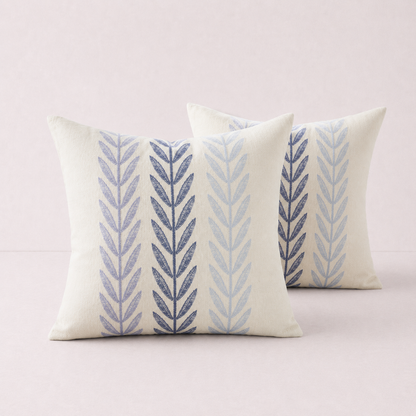 Mixed Beige Farmhouse LeavesThrow Pillow Cover - Mixed Blue