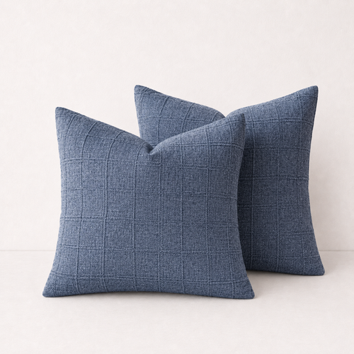 Boho Linen Square Pillow Cover -Blue