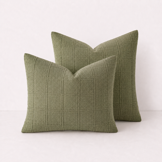 Boho Linen Square Pillow Cover -Green