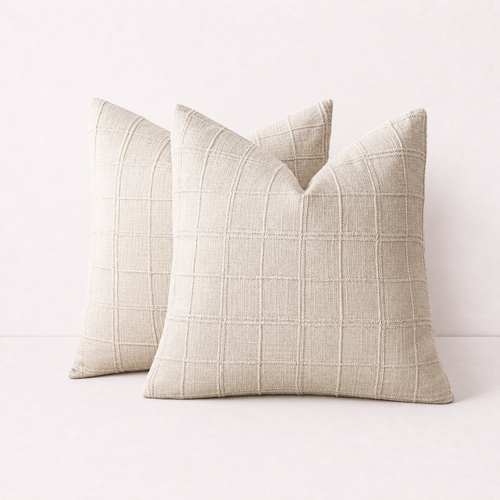 Boho Linen Square Pillow Cover-Beige