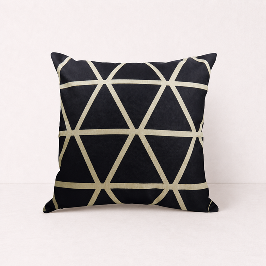 Black Geometric Linen Pillow Cover - Black Triangle