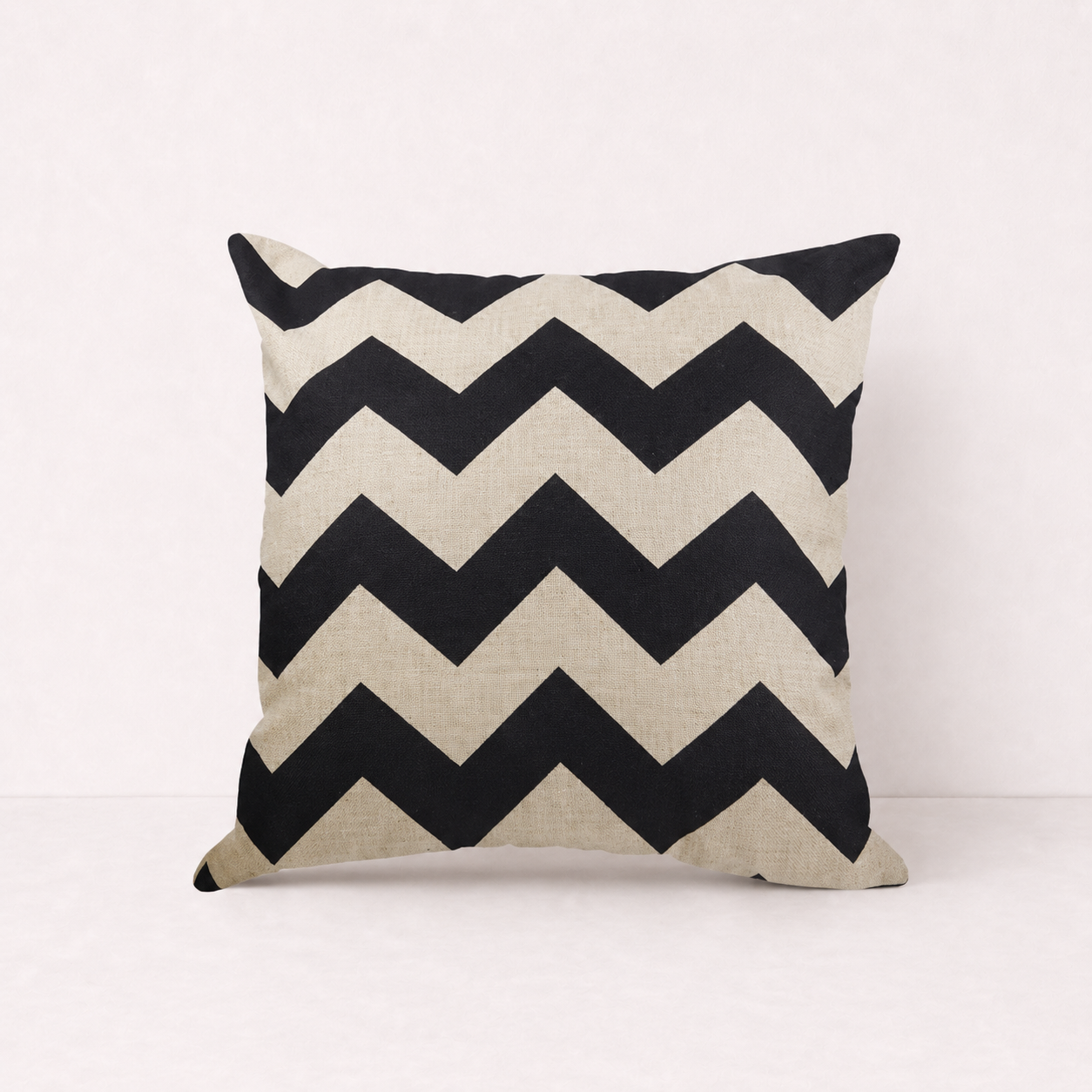 Black Geometric Linen Pillow Cover - Black Chevron