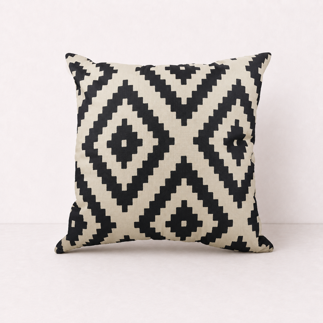 Black Geometric Linen Pillow Cover - Black Diamond